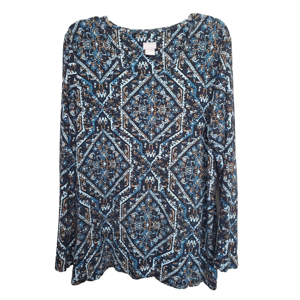 Chico's Jersey Knit V-Neck Long Sleeve Layering T-Shirt Tunic Size 2 Large
